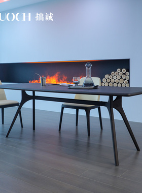 意式实木餐桌椅子家用小户型长方形桌子现代简约北欧书桌一体定制