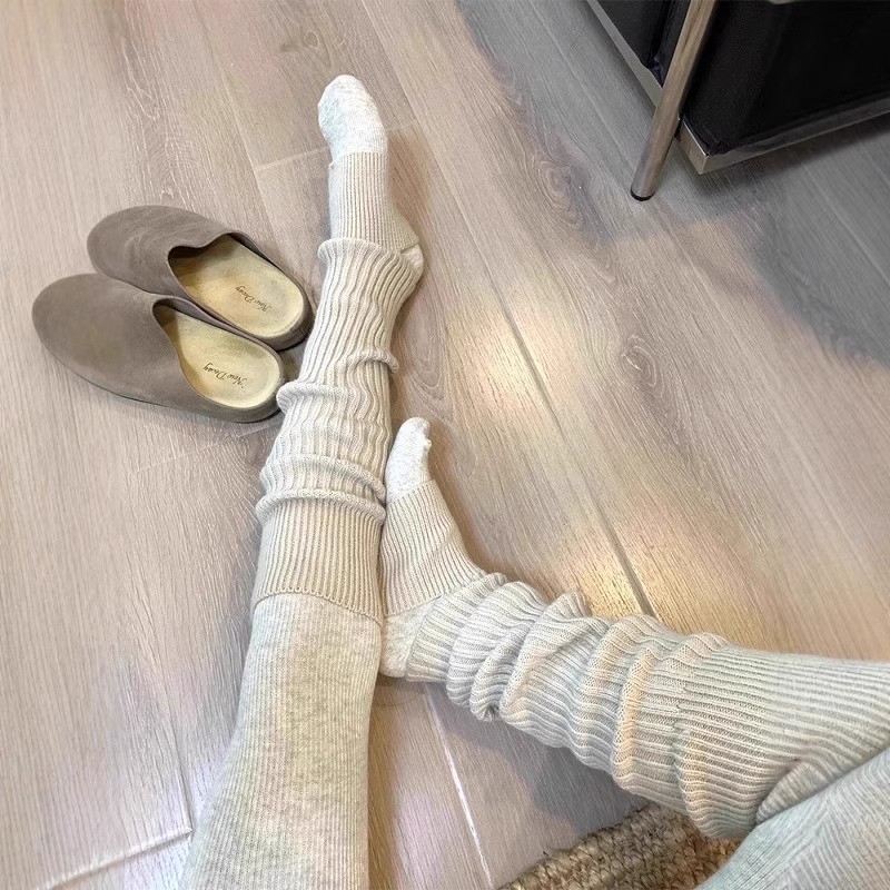 白色袜子女秋冬针织袜套小腿袜