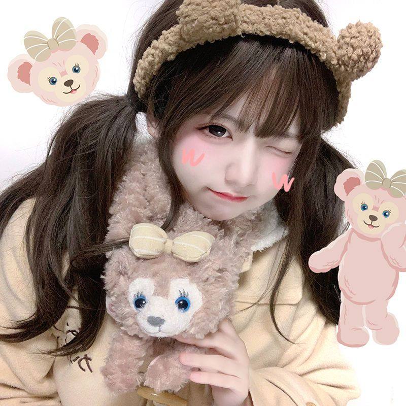 日系可爱卡通迪士尼雪莉玫围巾保暖毛绒加厚软妹防寒围脖学生秋冬