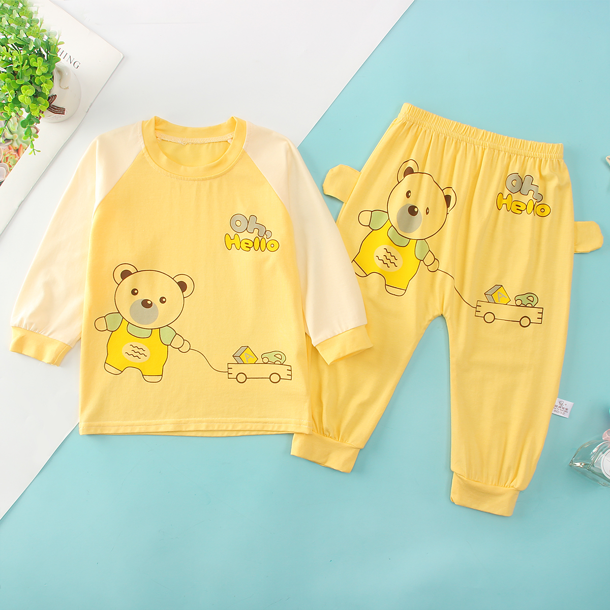 儿童薄款长袖纯棉睡衣套装夏季男女童宝宝家居服空调服婴儿奥戴尔