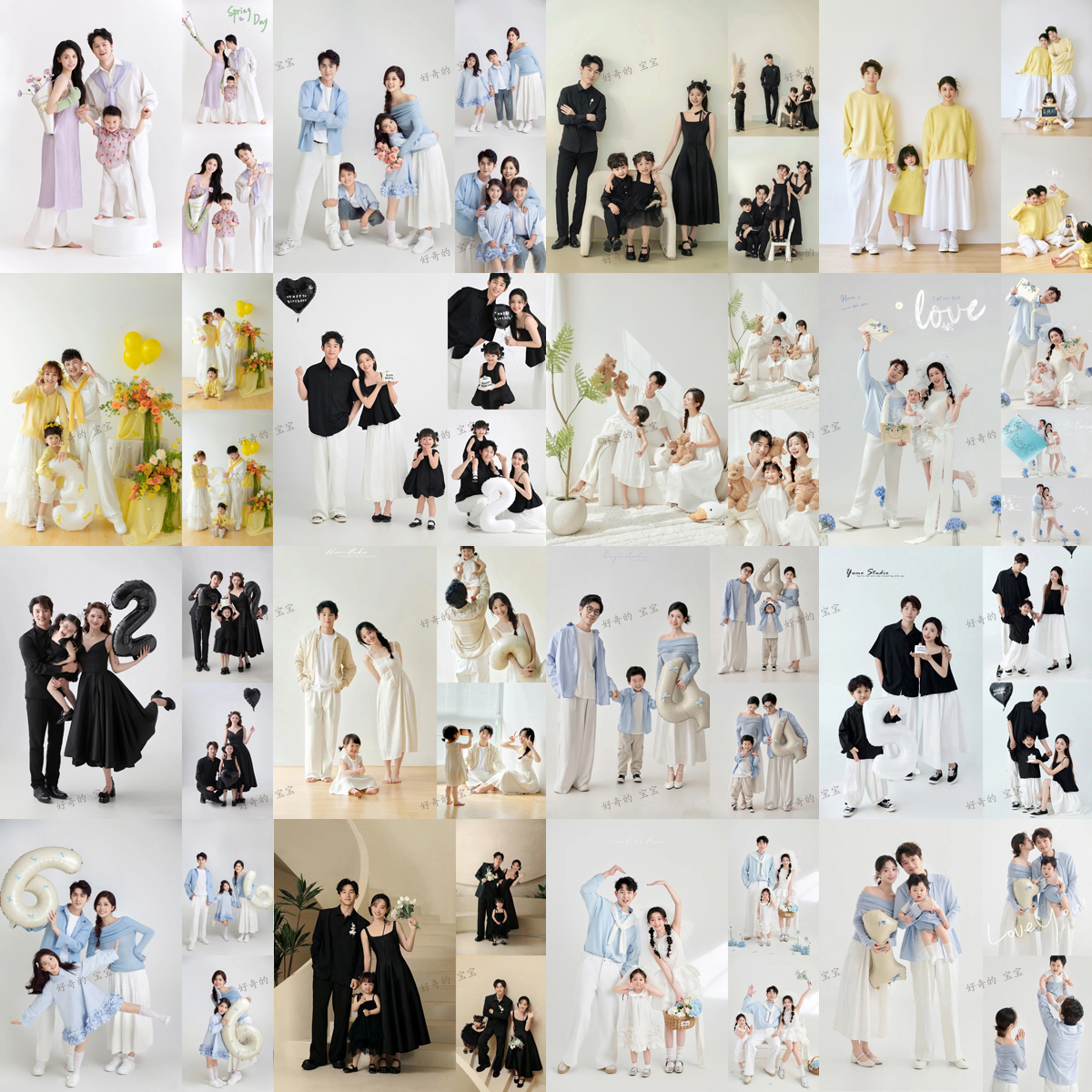 一家四口艺术拍照写真衣服中国风