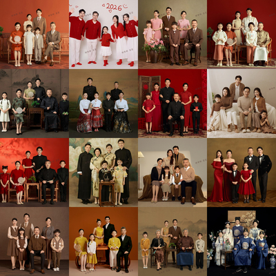 一家六口全家福艺术拍照写真衣服