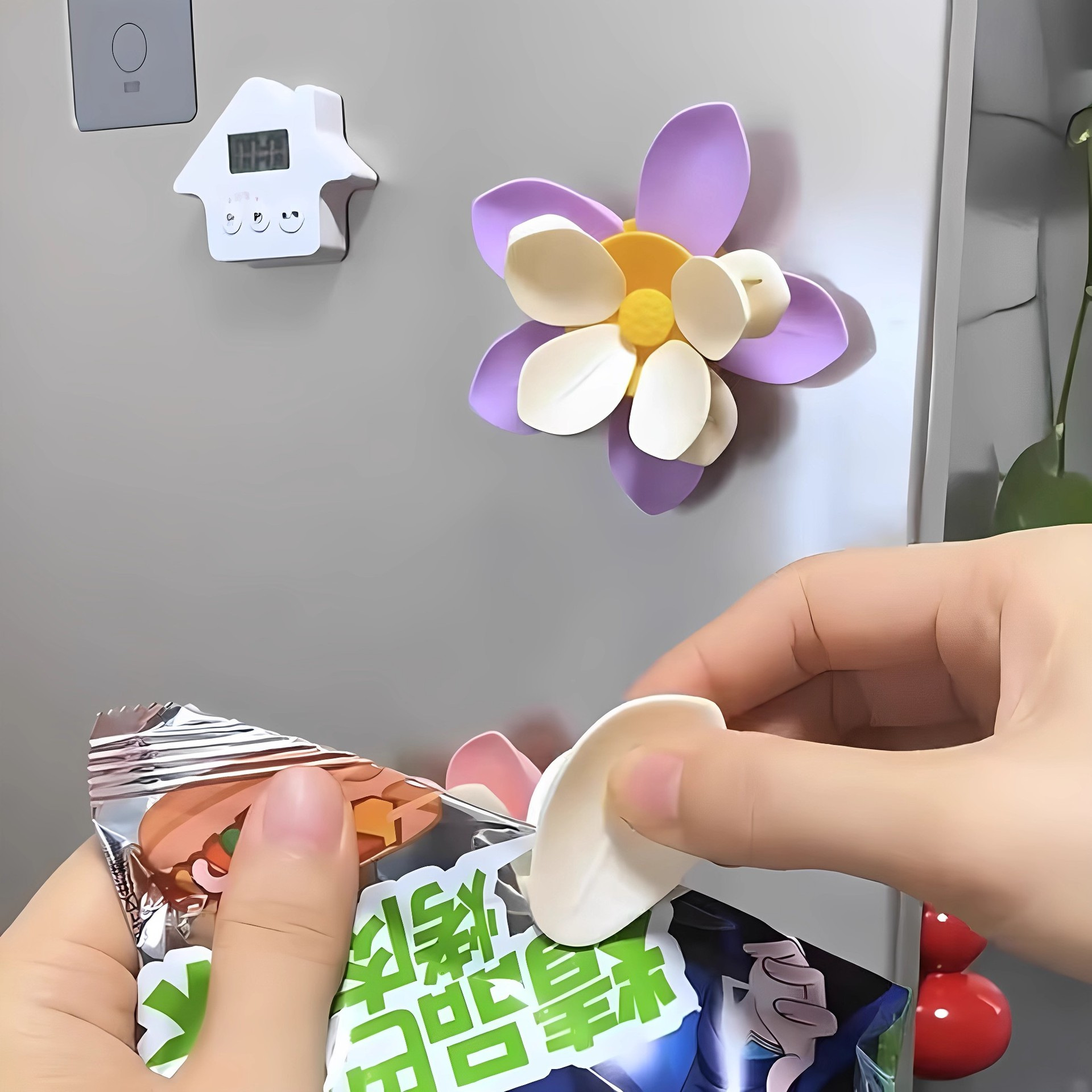 新款荷花封口夹密封夹花瓣磁吸封口夹冰箱贴零食密封口夹樱花