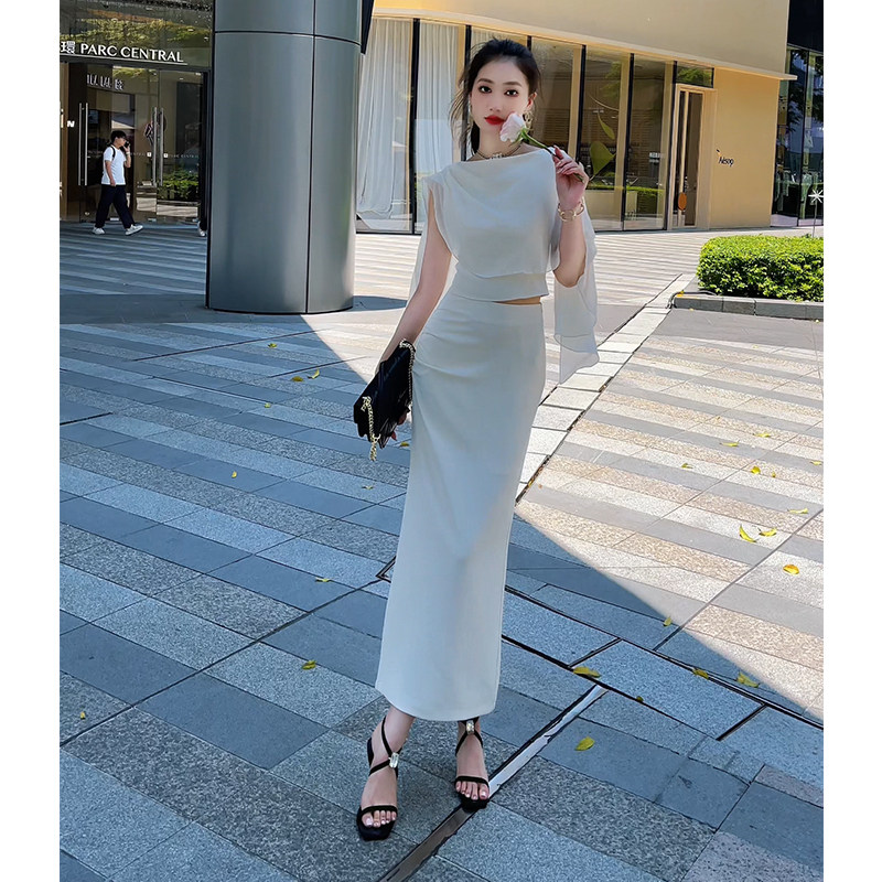格润雅优雅女神范时尚套装2026夏季新款设计感显瘦拼接两件套裙装
