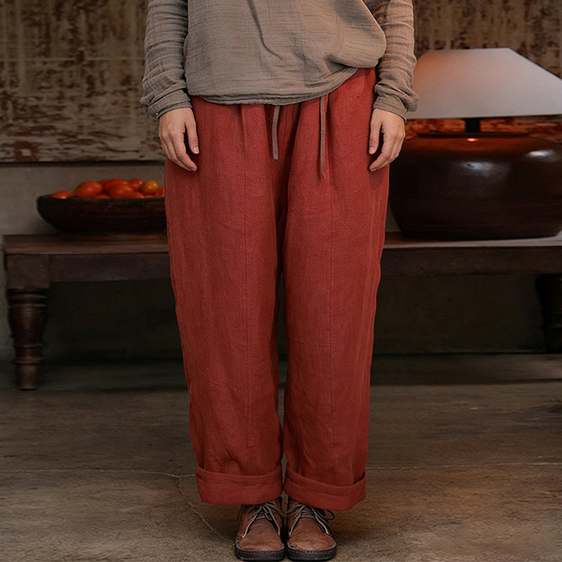 知笔墨2025冬 亚麻宽松休闲国风棉裤 松紧腰长裤,女装/女士精品,棉裤/羽绒裤,淘宝优惠券,粉丝福利购,淘宝优惠卷