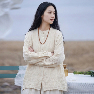 2026春季 女 淡人小众肌理感休闲风衬衣 衬衫 知笔墨米白色皱感长袖