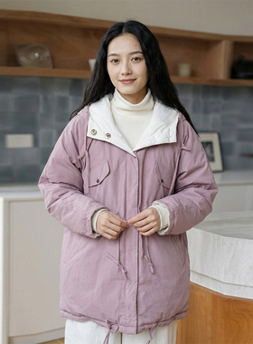 知笔墨95白鹅绒极寒防风连帽短款保暖双面穿羽绒服