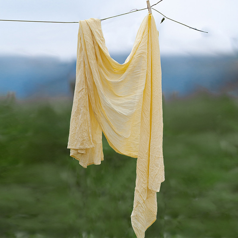 栀子染手织全棉长围巾 知笔墨原创设计植物染轻薄文艺丝巾长披肩