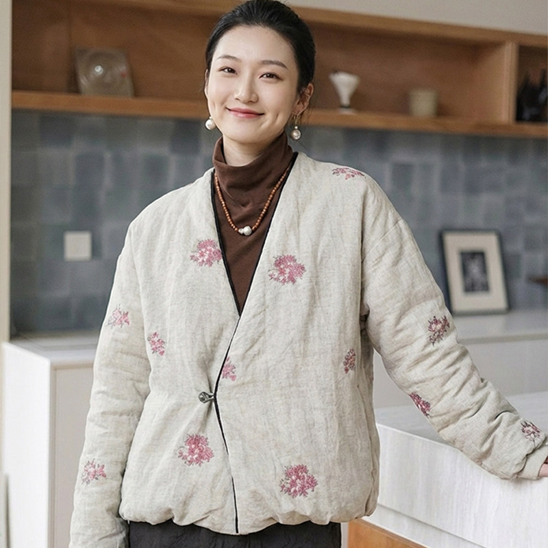 轻亚风匹绣棉麻鸭绒羽绒服 2025冬季文艺气质百搭持续短外套女,女装/女士精品,羽绒服,淘宝优惠券,粉丝福利购,淘宝优惠卷