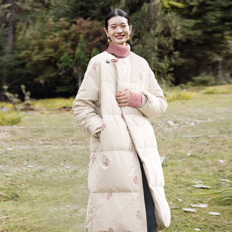 2024新款棉麻保暖厚实长款羽绒服