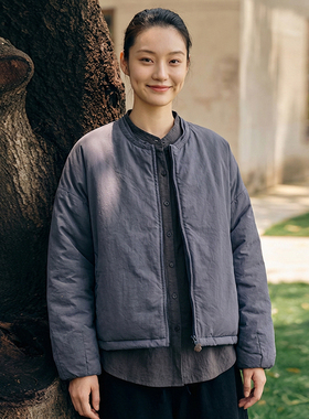 知笔墨2025冬季大朵白鹅绒高支高密长绒棉圆领短款面包羽绒服