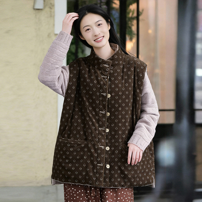 知笔墨2025冬款雨露麻灯芯绒双面夹棉大马甲外套,女装/女士精品,马夹,淘宝优惠券,粉丝福利购,淘宝优惠卷