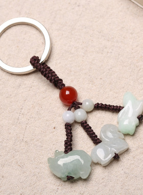 本命年十二生肖翡翠玉钥匙扣属相鼠牛虎兔龙蛇马羊猴鸡狗猪挂件