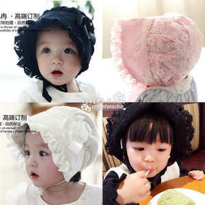 春秋天季婴幼儿女童公主帽蕾丝欧宫廷棉帽宝宝遮太阳帽0-1-2-4岁