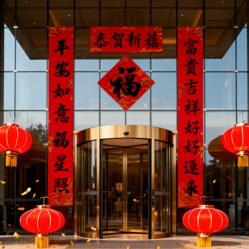 酒店门口对联开门大吉过年门贴创意春联入户门2026年春联马年门联