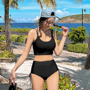 分体泳衣女小胸聚拢保守遮肚显瘦性感韩国ins风比基尼游泳衣黑色