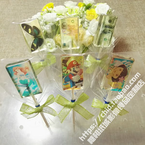 新款长方双面透明LOGO文字相片照片棒棒糖果来图定制创意生日礼物