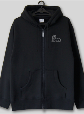 狮子 原创 拉链开衫卫衣 加绒不臃肿 黑色保暖外套 连帽衣帽衫