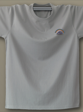 山水彩虹 原创设计 纯棉圆领T恤 宽松吸汗短袖男 舒适抗变形螺纹