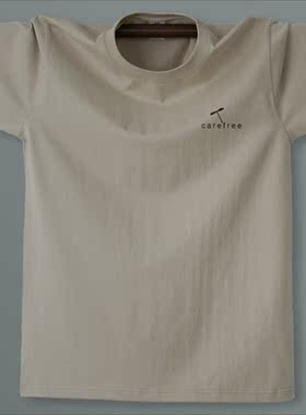 纯棉休闲 青春男青年酒红色T恤 男士短袖宽松印花夏季圆领深红色