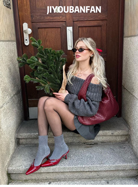 JYBF DESIGNER|一字肩针织毛衣格雷系芭蕾风balletcore