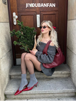 JYBF DESIGNER|一字肩针织毛衣格雷系芭蕾风balletcore