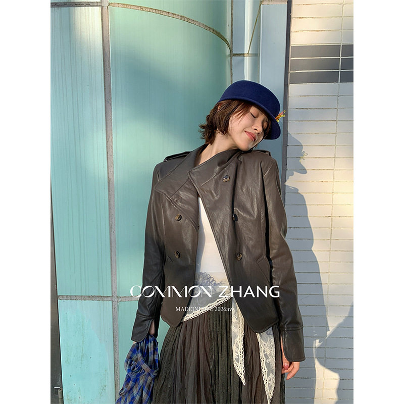 JYBF DESIGNER |美式复古PU皮衣夹克女秋季新款立领机车服外套