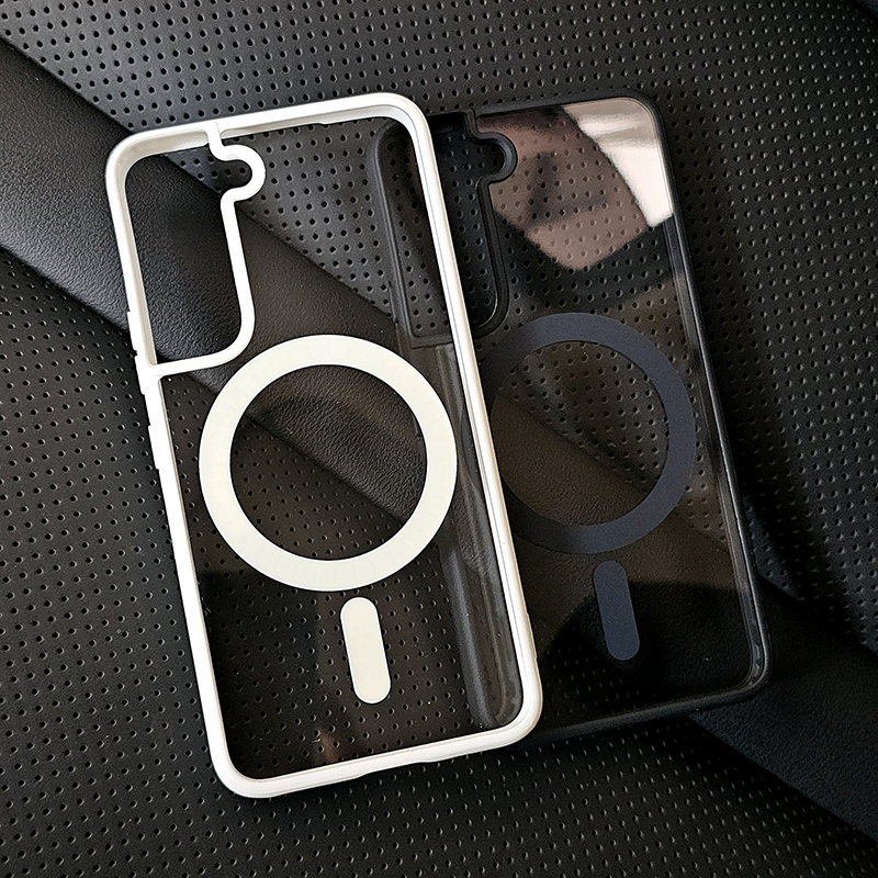 适用三星s22ultra手机壳高级感磁吸无线充电s22+简约加厚边框s23ultra四角防摔s23+透明亚克力保护壳plus全包