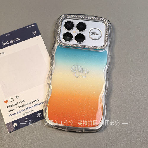 镶钻镜框适用于红米k90promax手机壳小马标k80pro闪粉渐变turbo4pro波浪气囊边框note15pro硬壳14/13防摔硬壳
