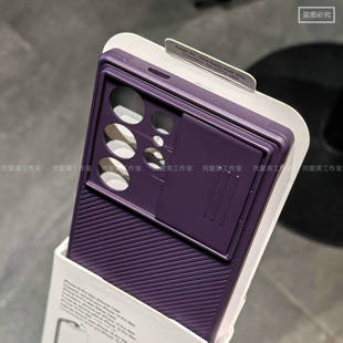 个性推窗镜头保护适用于三星s24ultra手机壳精孔纯色s25ultra保护壳亚克力立体防滑斜纹滑盖高颜值磁吸全包边