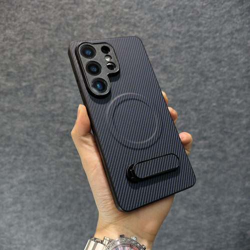 碳纤纹理适用于三星s26ultra手机壳精孔s25+磁吸s25edge高端耐磨s24美式凯夫拉纹s23实用多功能s22折叠支架潮