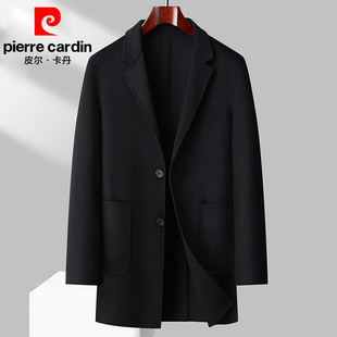 羊毛双面羊绒大衣休闲呢子风衣外套 领毛呢男士 皮尔卡丹中长款 西装