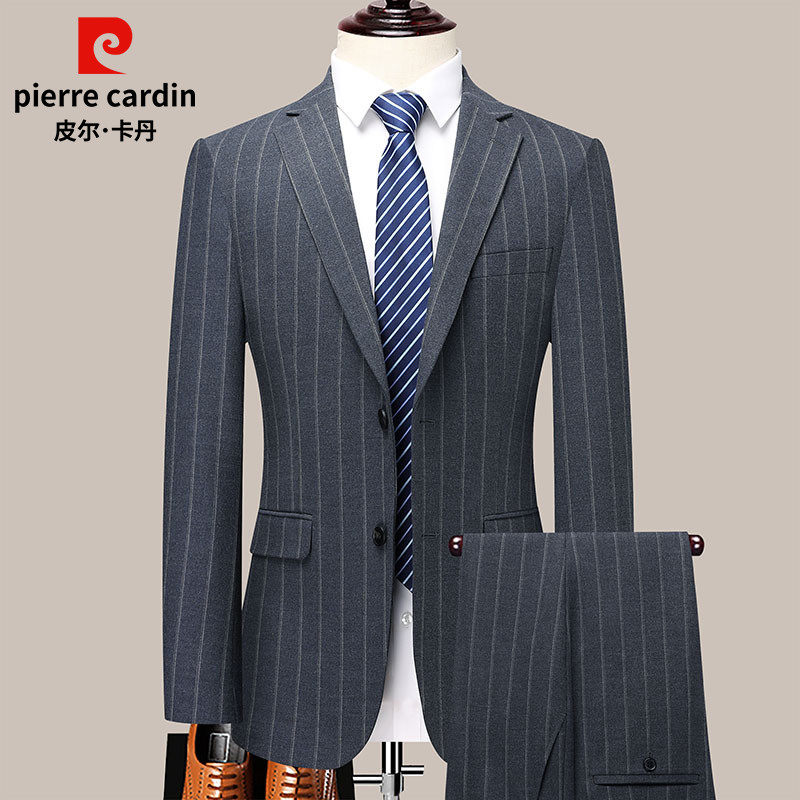 皮尔卡丹新郎西服套装男士商务休闲职业正装结婚礼服英伦风西装男