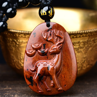 宋韶光2026年属蛇灵鹿长春 吊坠生肖吉祥物项链红黑曜石玉鹿挂件