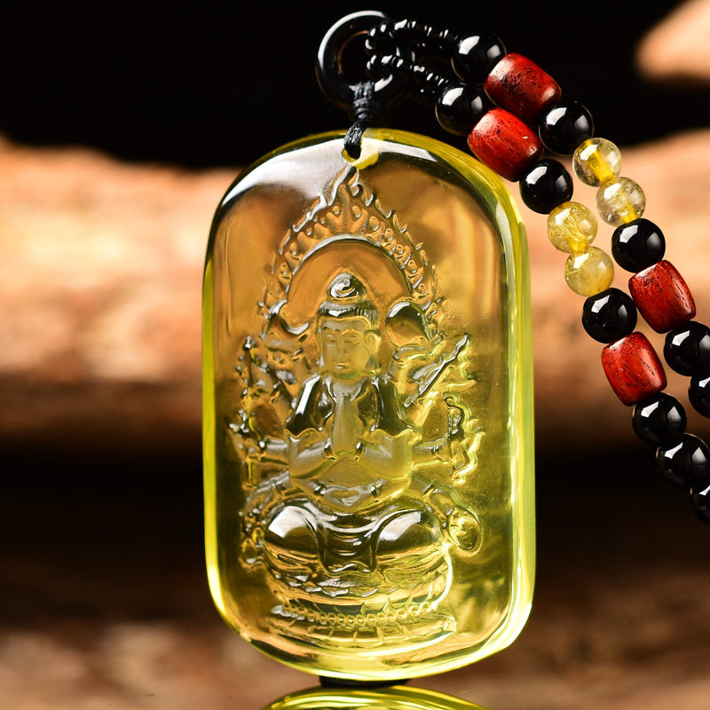 黄水晶属鼠千手观音菩萨本命佛生肖鼠转运珠本命佛吊坠项链