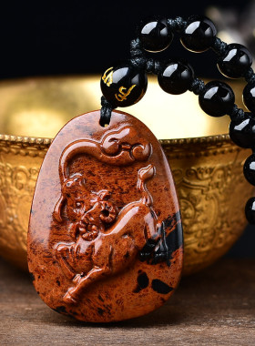 金丝红曜石2026年生肖鼠牛钱纳宝吊坠吉祥物项链红黑曜石挂件饰品