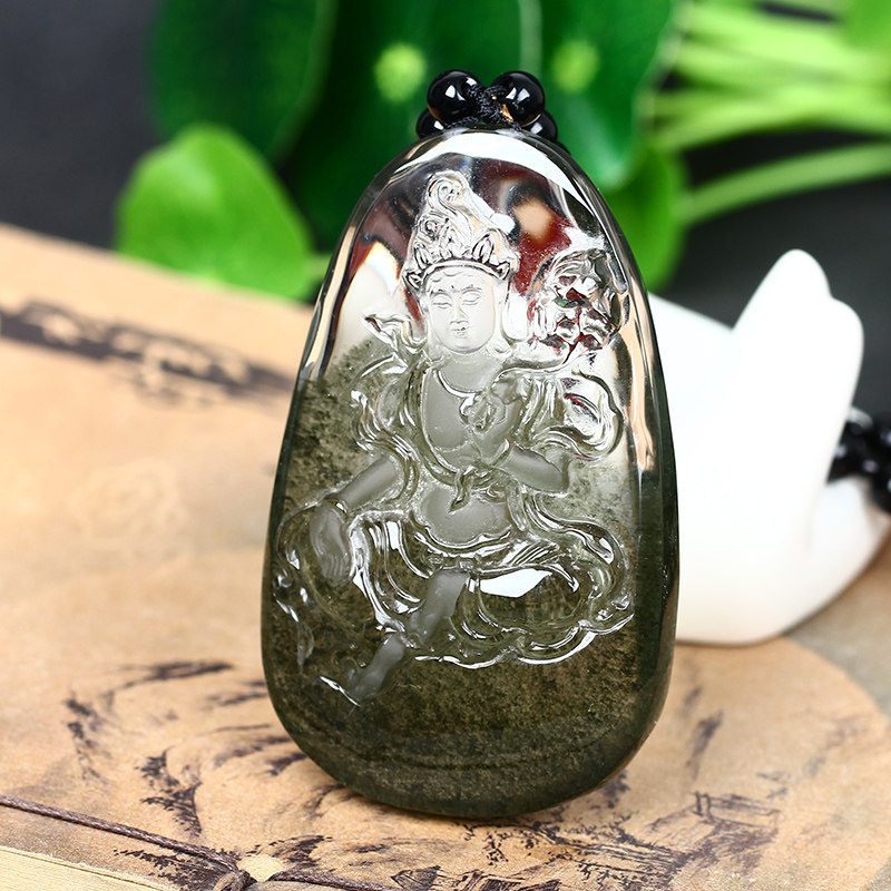 天然千层绿幽灵度母绿度母吊坠项链