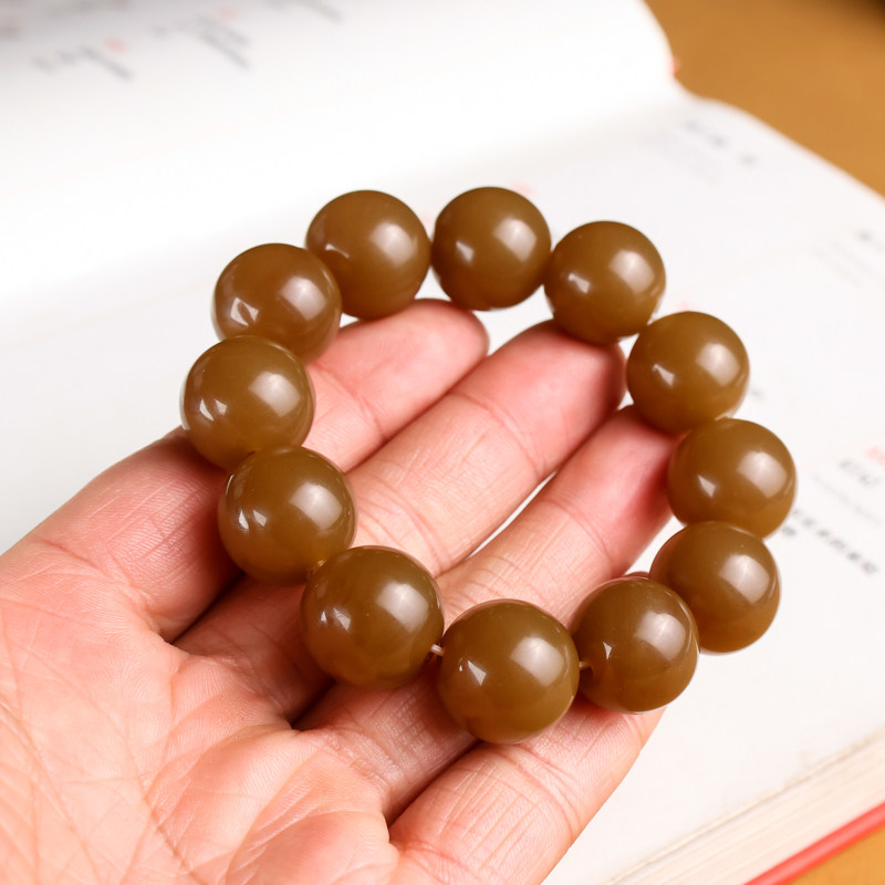 新疆和田糖玉手串天然玉石且末料红糖圆珠18mm男款玉手链
