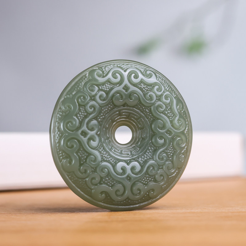 玉器新疆和田玉花纹祥云平安扣吊坠青白玉和氏璧挂件玉项