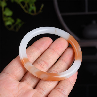 玉器新疆和田羊脂玉糖白玉老料黄白玉细圆条叮当手镯款玉镯子少女