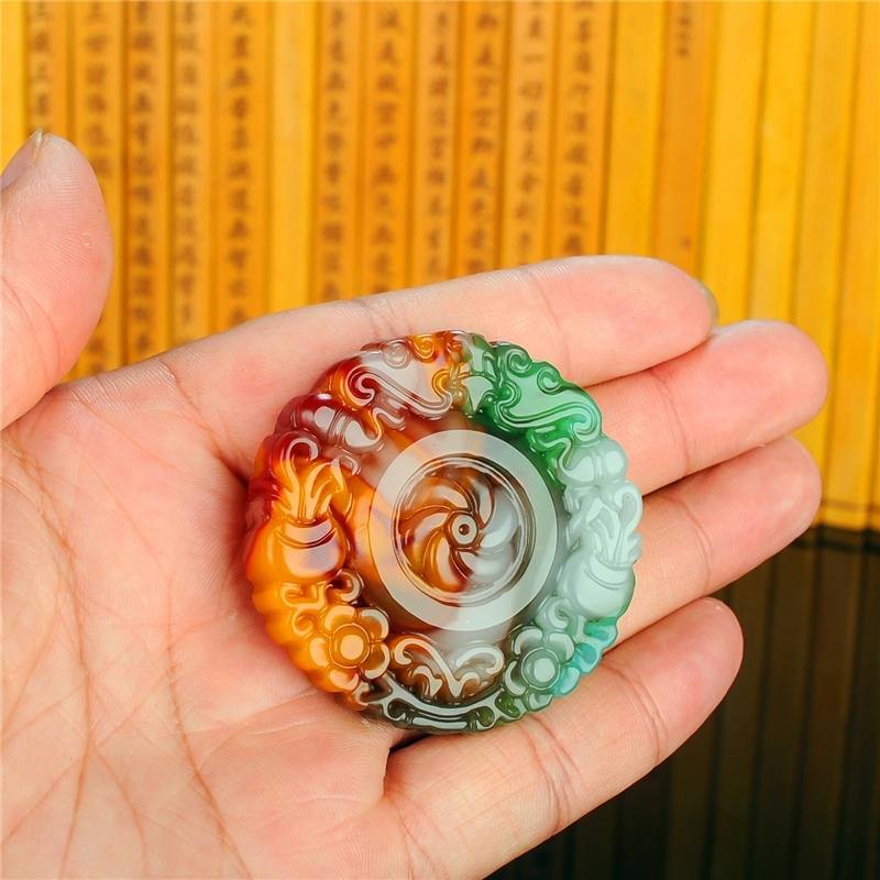 玉器新疆和田羊脂玉时来运转吊坠男女款彩玉花开富贵玉吊坠玉