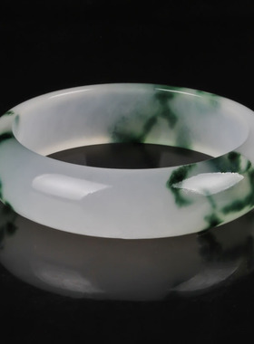 冰种飘花玉手镯白玉镯子情人节礼物玉石镯子深绿玉天然仙女玉手镯