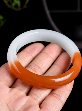 玉器新疆和田糖白羊脂玉且末料扁条手镯少女士款玉镯子手镯黄白玉