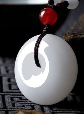 疆和田玉羊脂白玉平安扣男女玉石佛珠项链情侣玉吊坠开运挂件蜀黍