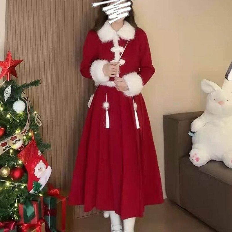 新年战袍小香风过年红色套装裙女冬季高级感短外套半身裙子两件套