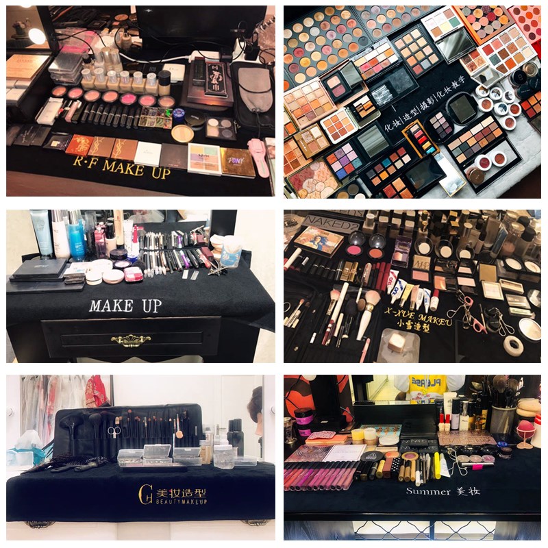 黑色纯棉定制logo专用桌布化妆台图片