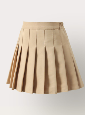 女童卡其色百褶裙春夏防走光半身裙裤女孩高腰学院风百搭制服短裙