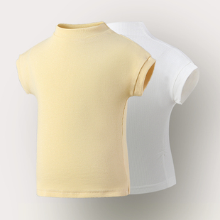 女童短袖T恤夏季白色薄款中高领显瘦上衣ins美式黑色收腰打底衫潮