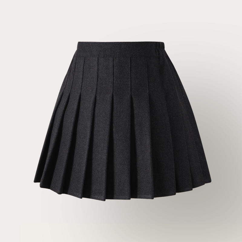 百褶裙半身裙毛呢学院深灰色短裙