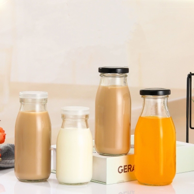 半斤装羊奶鲜奶瓶子带盖果汁饮料酸奶瓶透明玻璃瓶外卖分装密封瓶